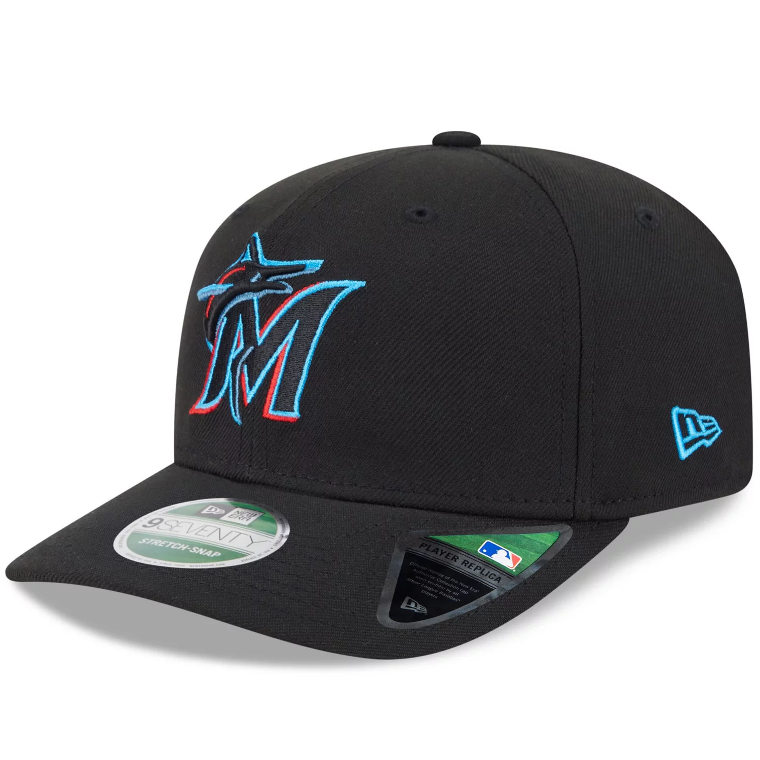 Gorra negra ajustable New Era 9SEVENTY de los Miami Marlins