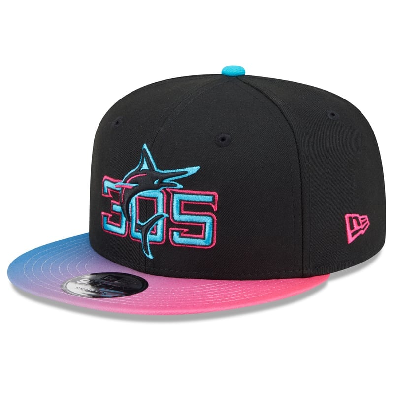 Men's New Era black and pink Miami Marlins 2025 City Connect 9FIFTY snapback hat