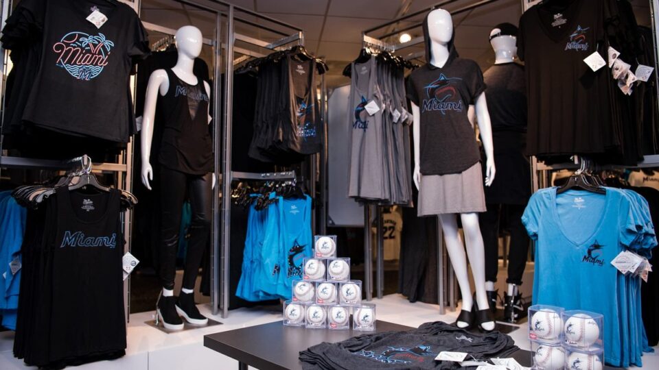 Miami Marlins merchandise display inside the official team store