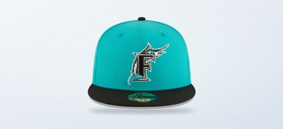 Gorra ajustada aqua de los Florida Marlins