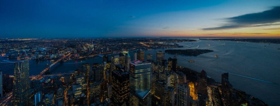 New York City skyline at dusk seen from One World Observatory - New York