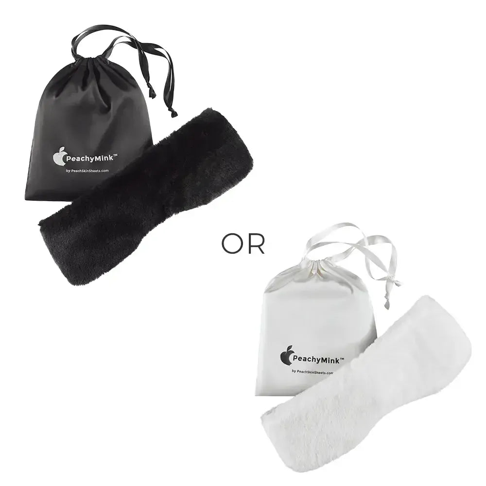 PeachyMink faux fur sleep masks photographed in two colors