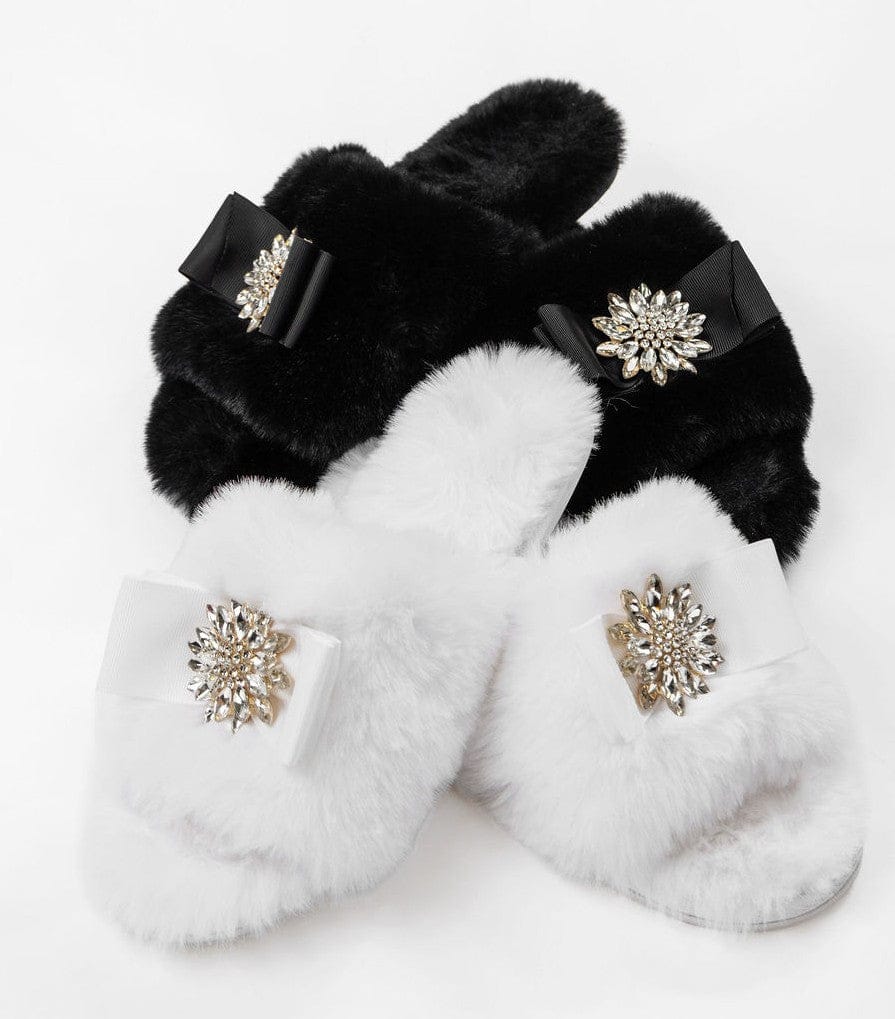 PeachyMink faux fur slippers photographed together