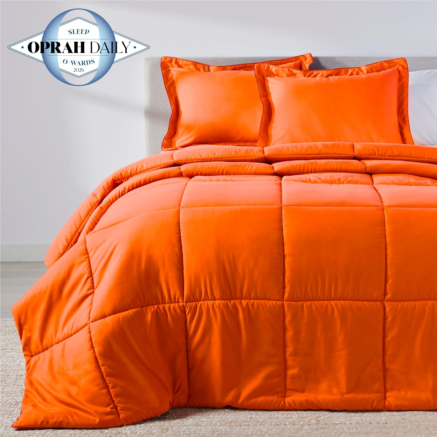 Sunkissed Orange oversized comforter set on a bed