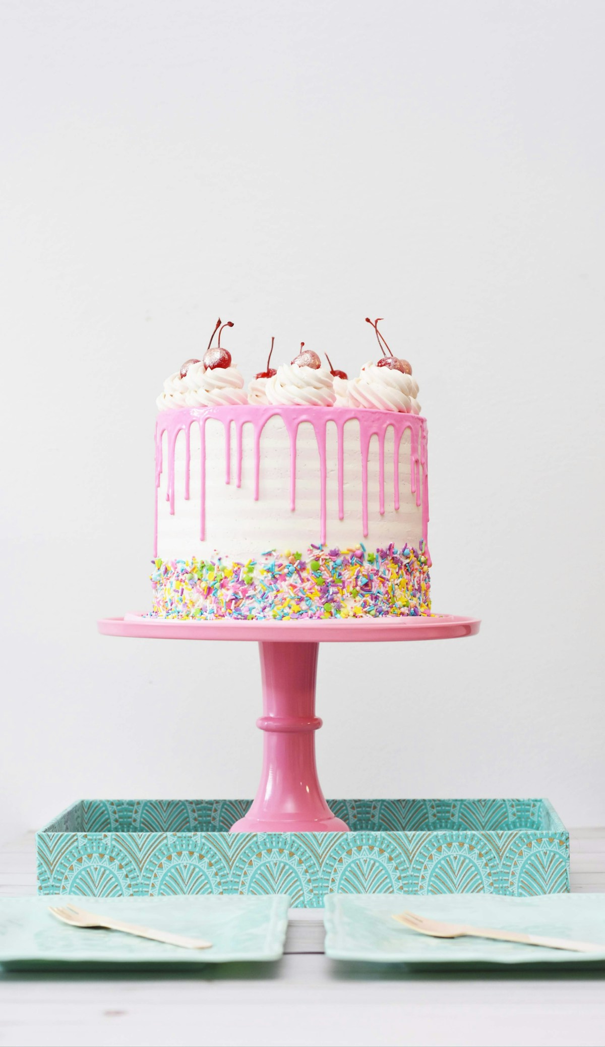 Pink drip layer cake