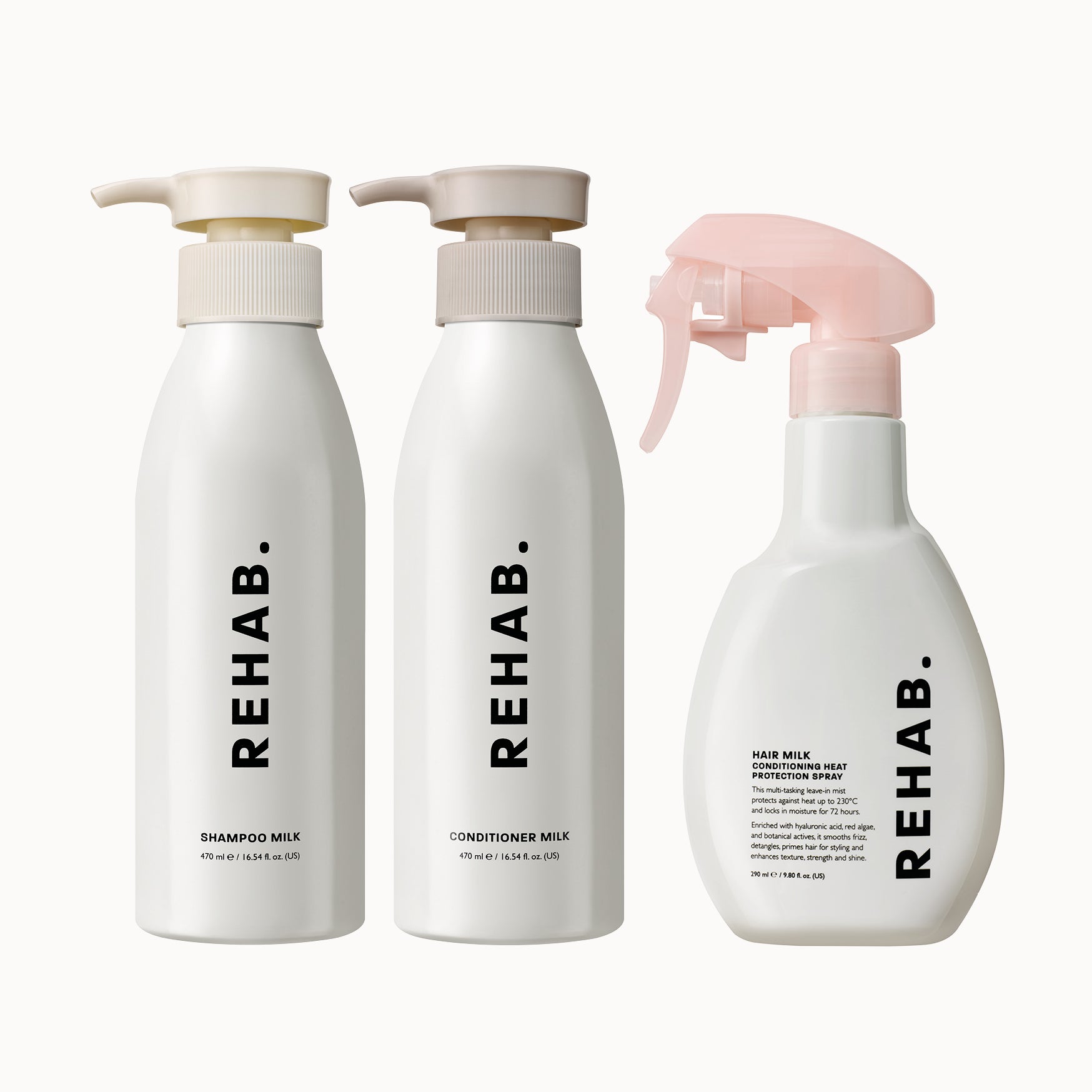 REHAB Your Hair Hair Milk Routine Trio bottles