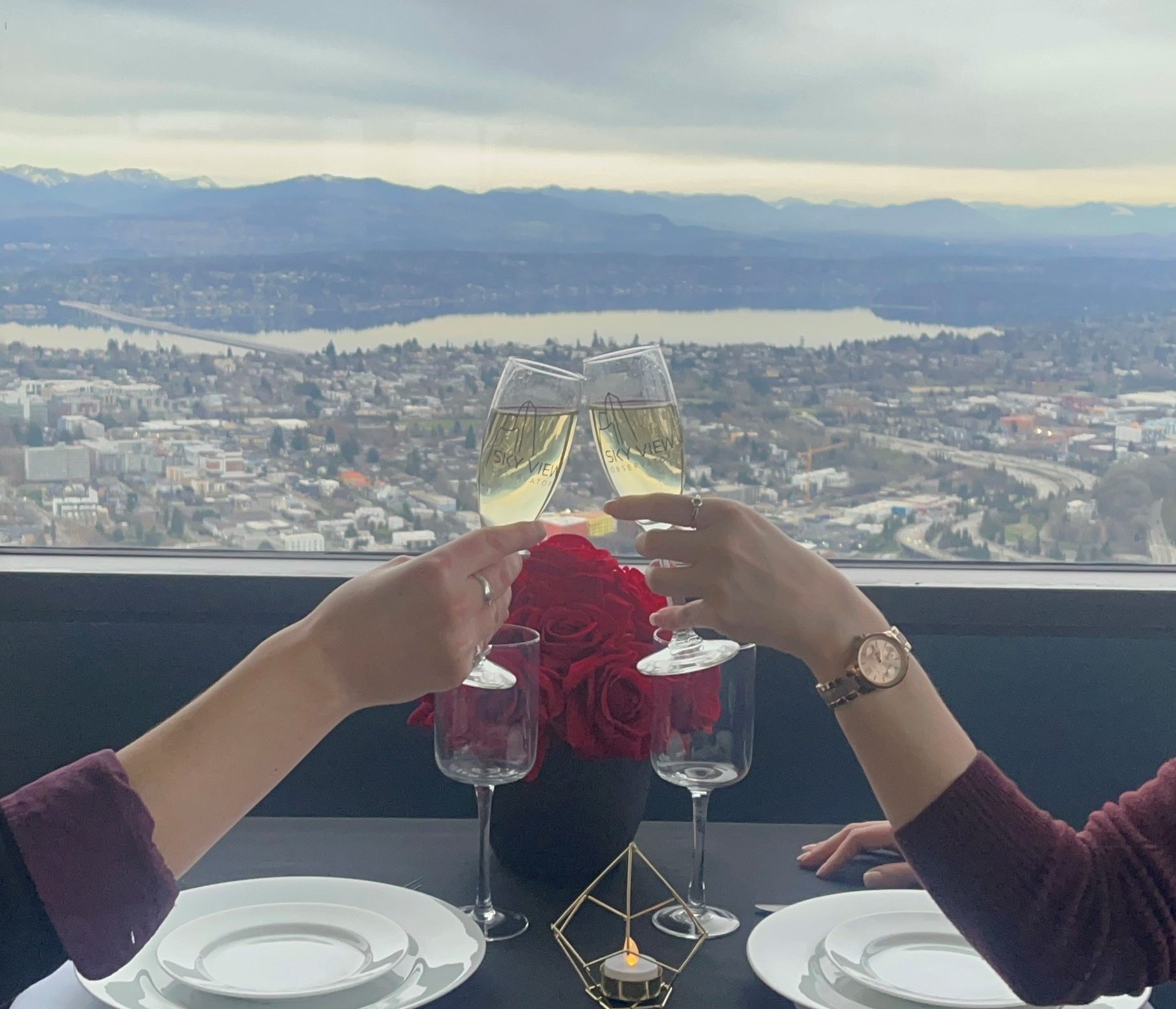 Celebration setup with a view from Sky View Observatory