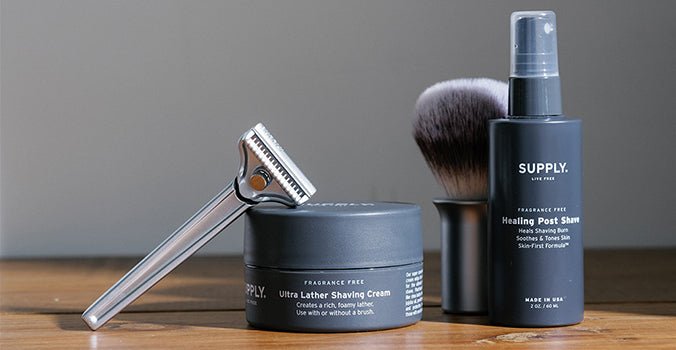 Supply single-edge razor used in a bright bathroom