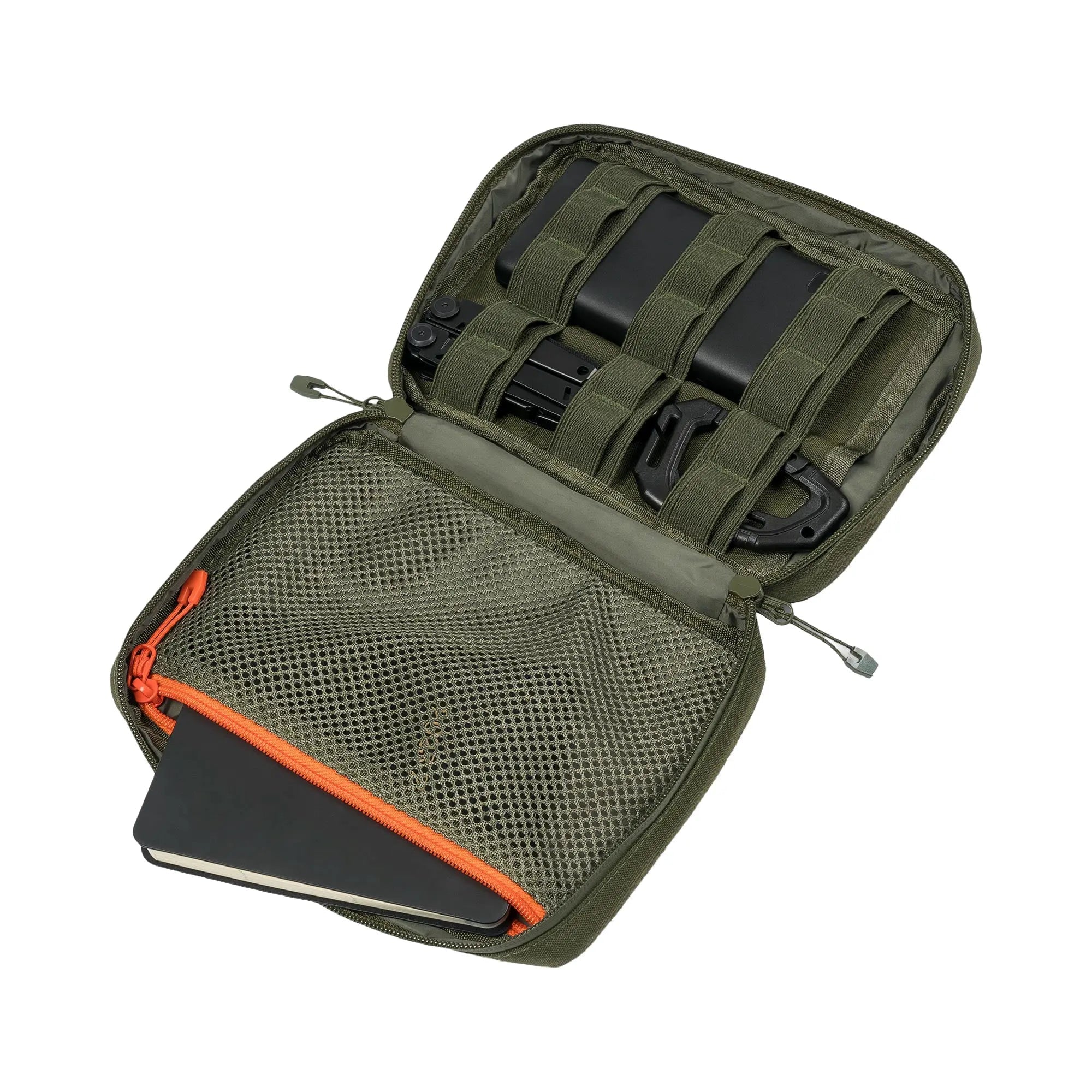 Olive Highlander Stoirm Pouch V2 showing its organised interior