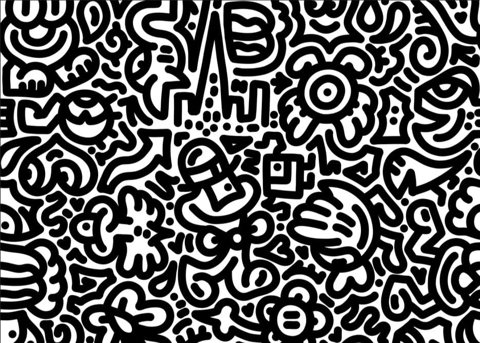 Illustrated table detail from the Doodles with a View installation