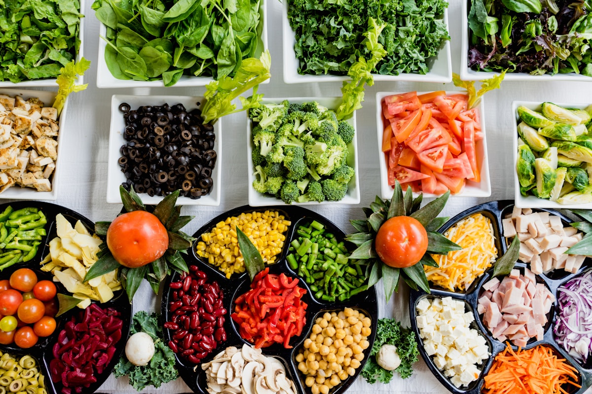 Colourful vegetable salad buffet