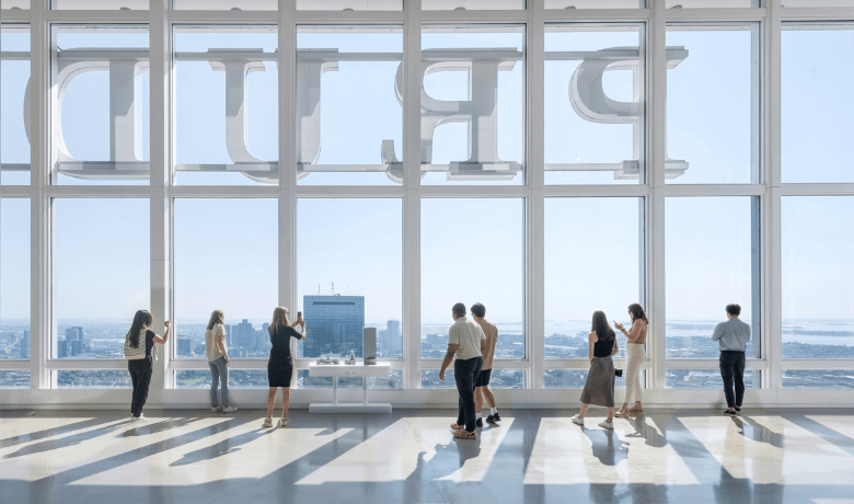 Visitors enjoying the View Boston observation deck experience