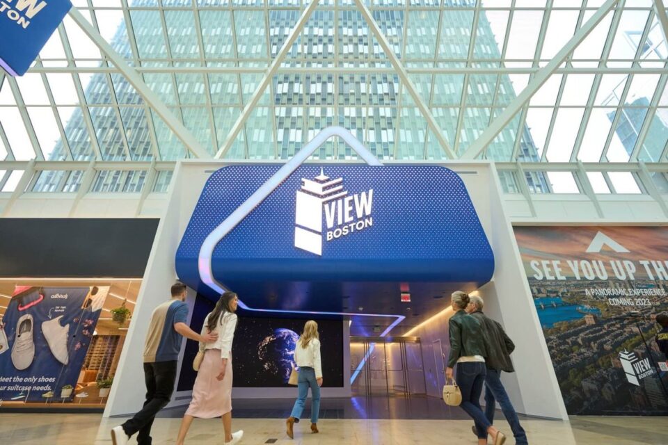 Visitors arriving at View Boston with the observation deck experience above Prudential Center