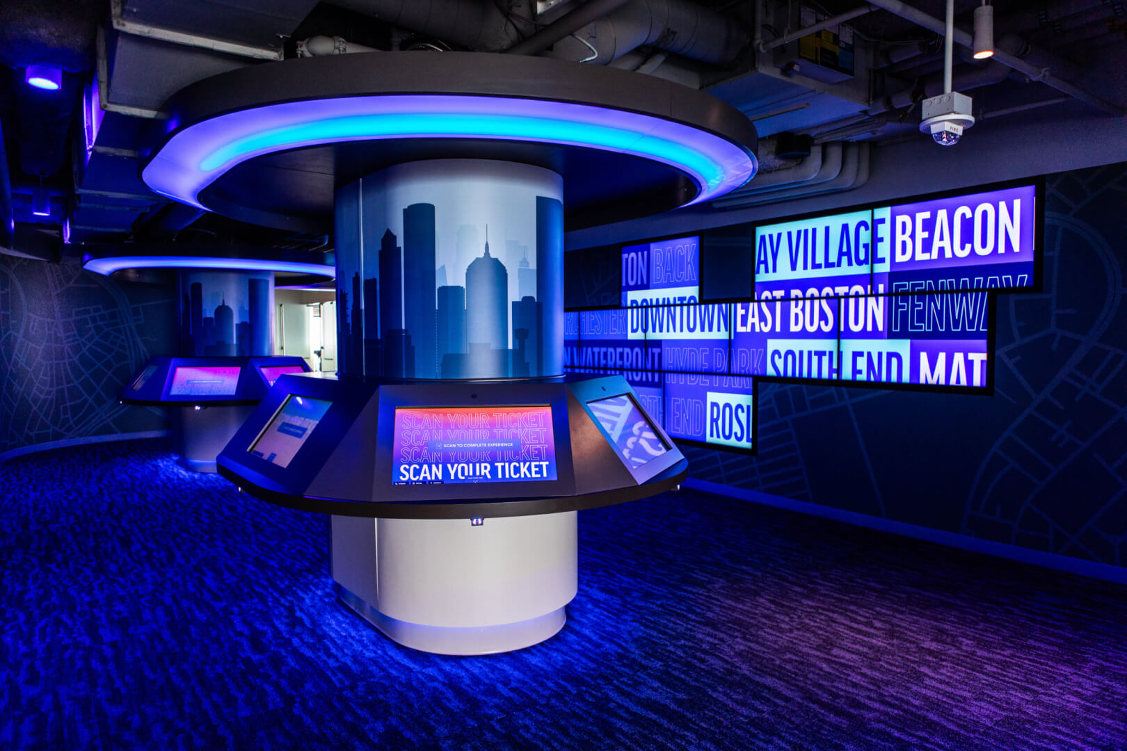 Indoor ticket scanning exhibit at View Boston