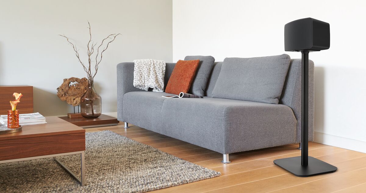 Black Vogel's SOUND 3305 speaker stand in a living room
