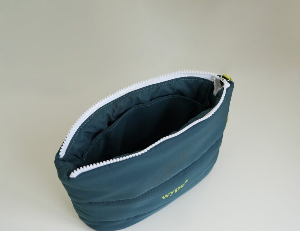 Wype Puffer Pouch shown as a portable bathroom accessory