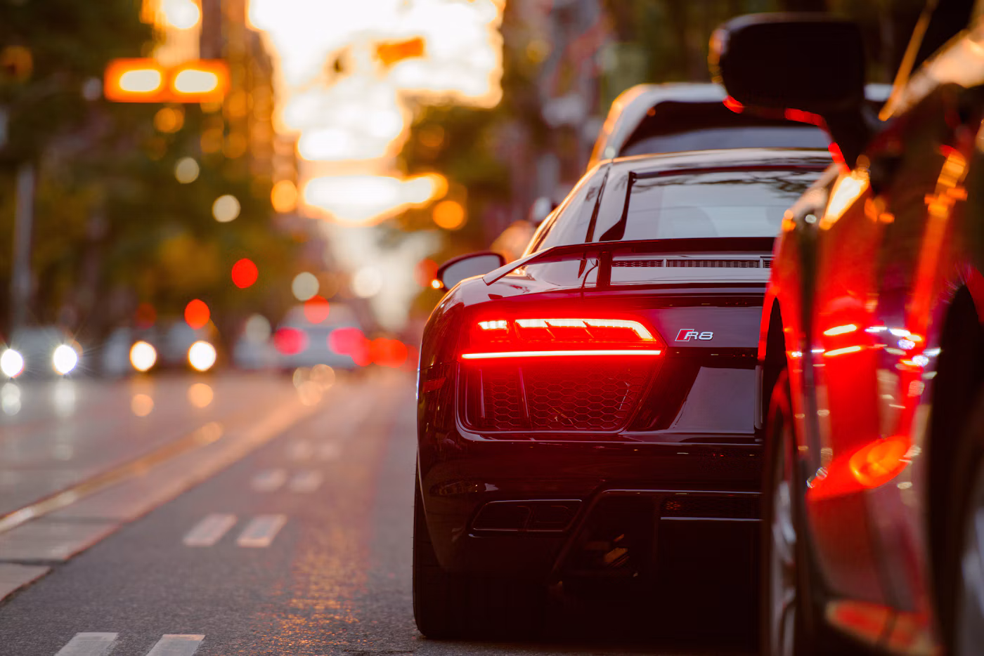 Car on a city street in traffic