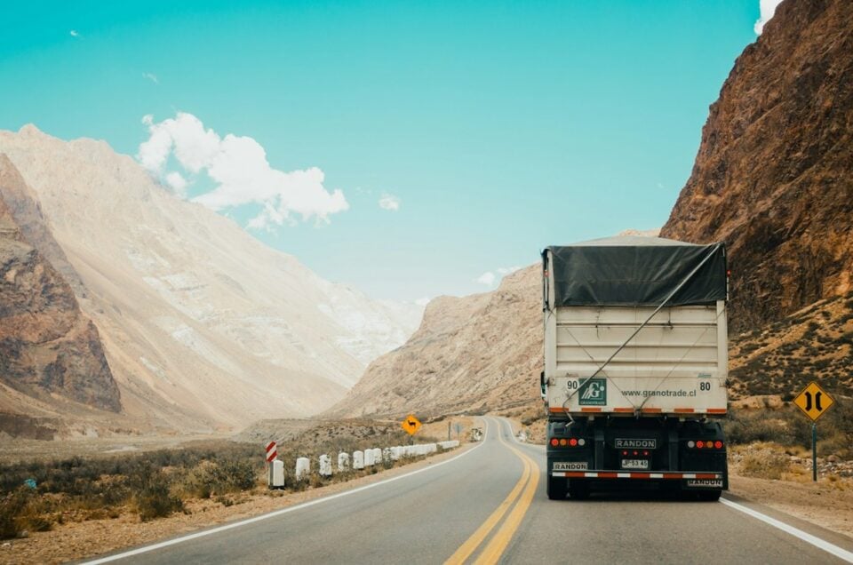 Truck driving on a mountain road