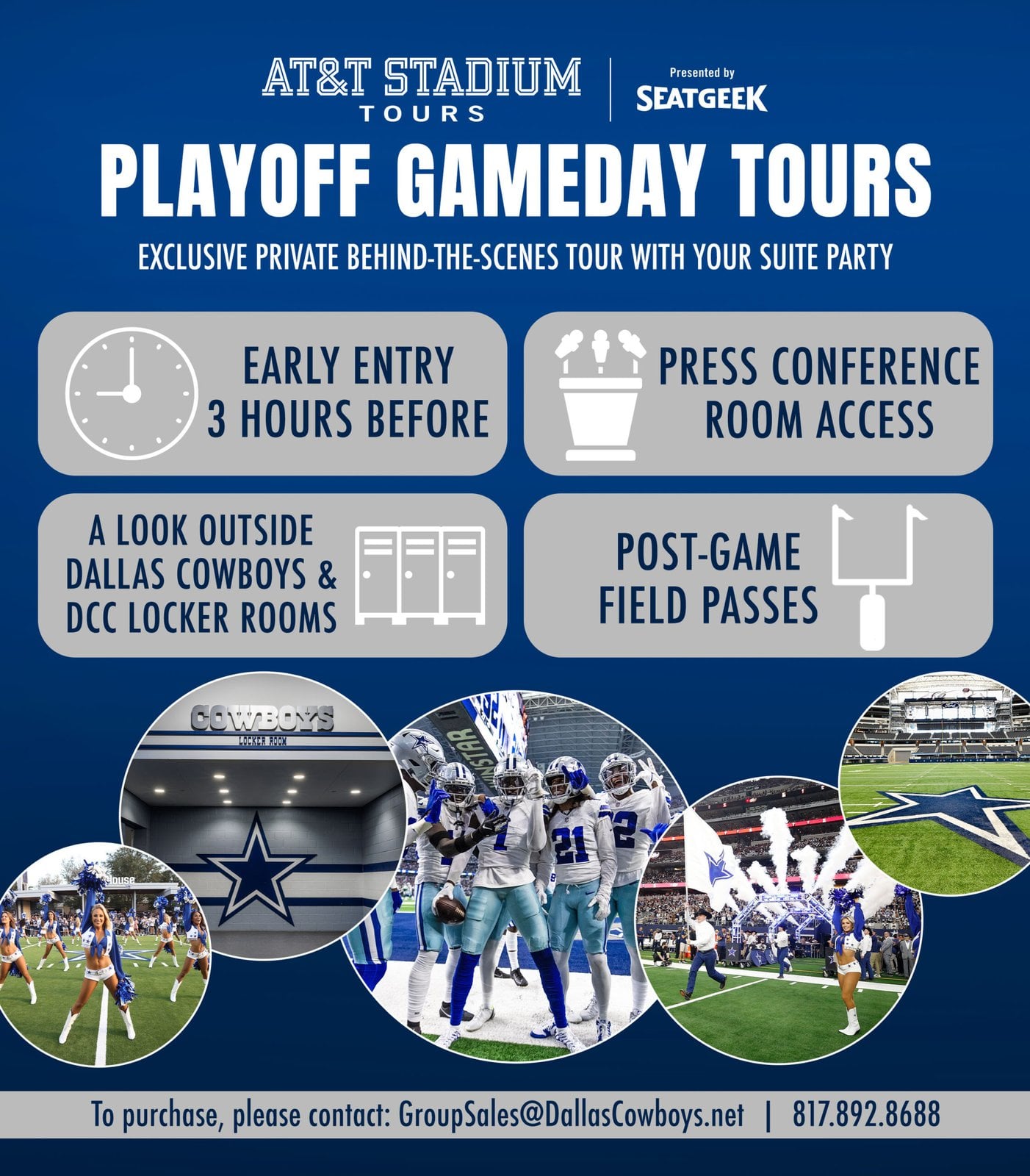 Playoff Gameday Tours promotional banner at AT&T Stadium