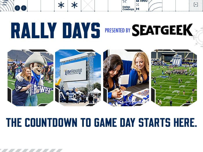 Rally Days graphic showing fan activities, field access and event scenes