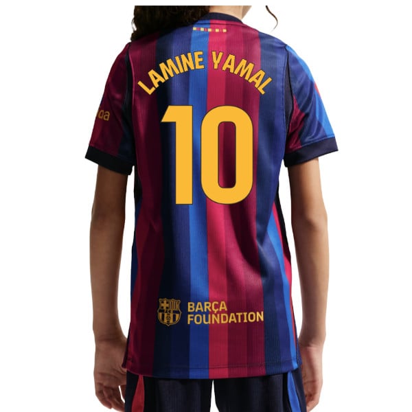 Barcelona home shirt for children with Lamine Yamal name and number