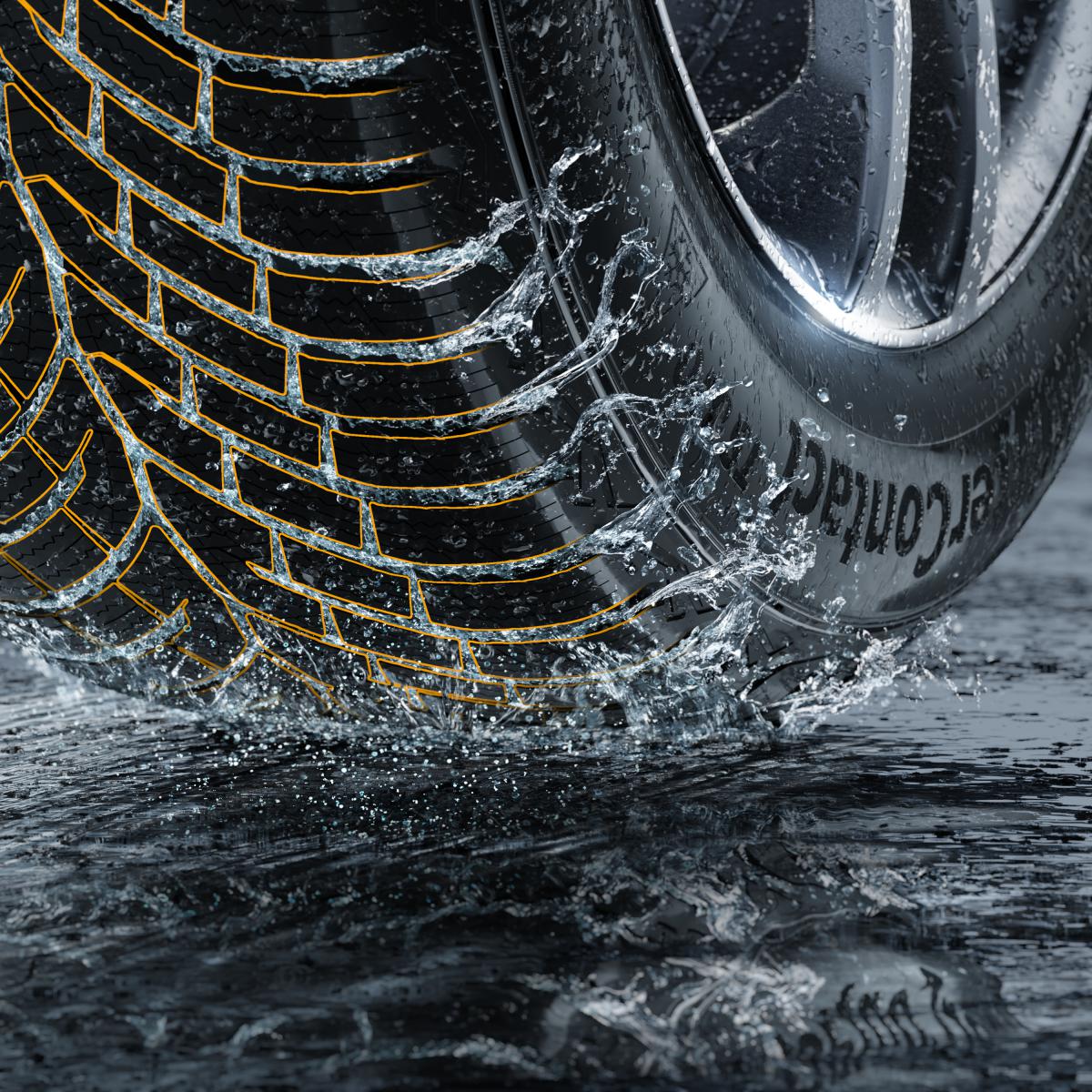Nahaufnahme des Continental WinterContact TS 870 Profils im Wasser