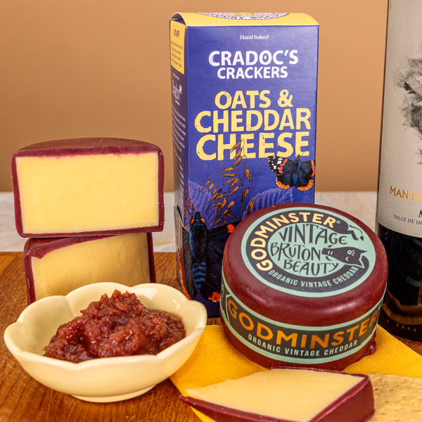 Cheeseboard items from a gift hamper
