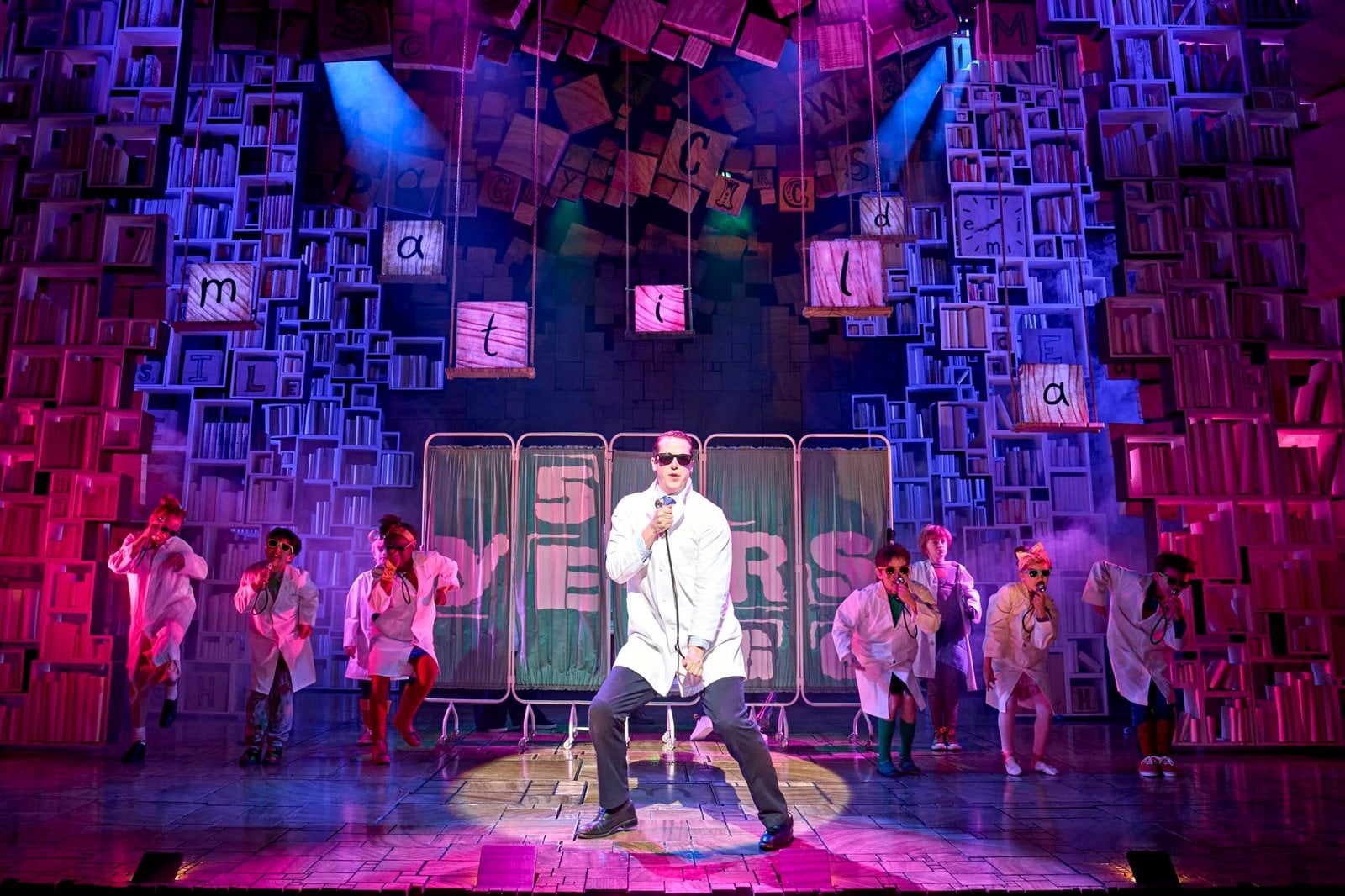 Actors perform a scene from Matilda