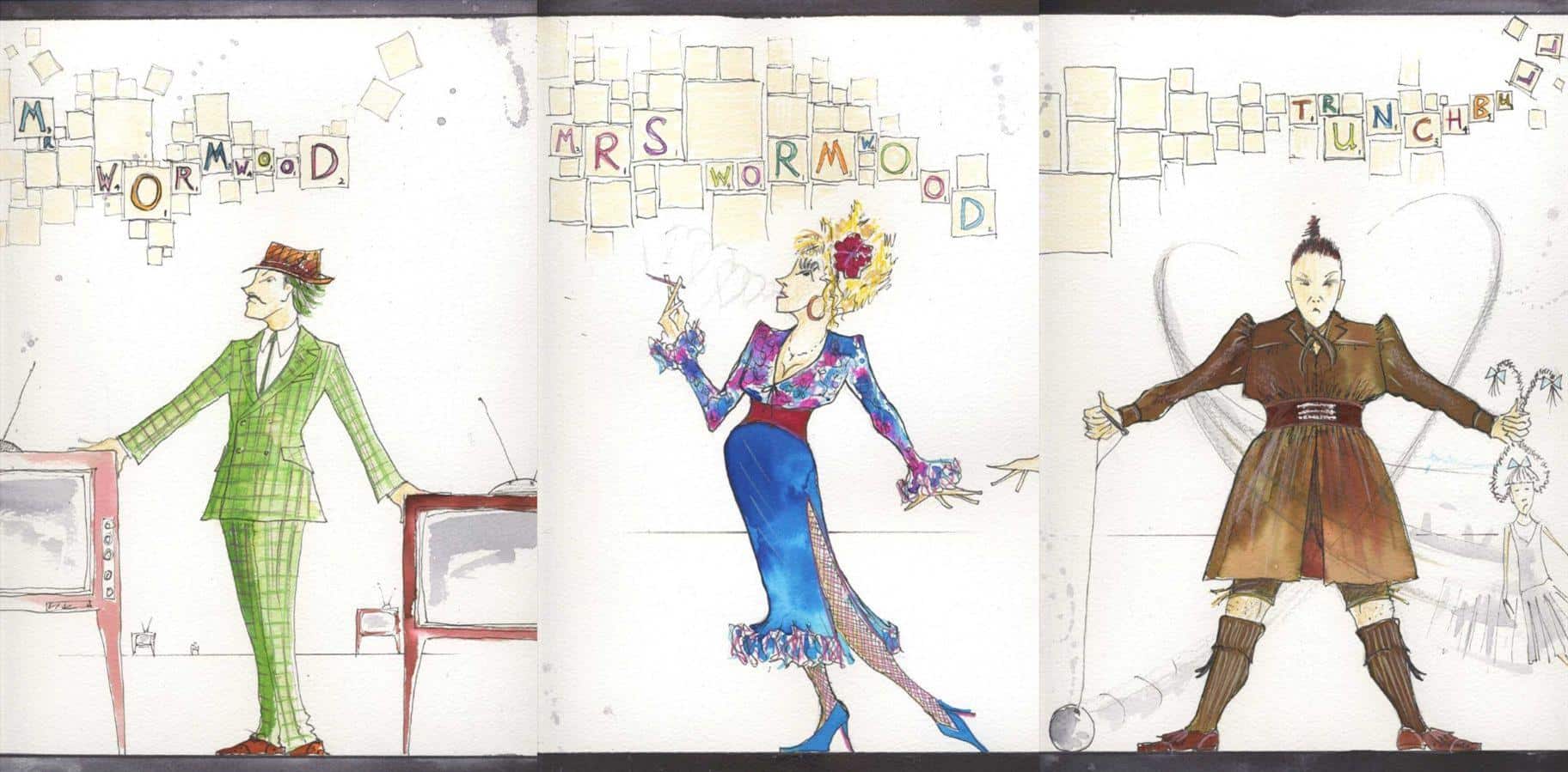 Costume design artwork created for Matilda The Musical