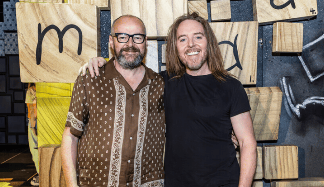 Tim Minchin and Dennis Kelly visiting the production