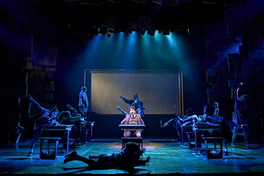 A wide performance scene from Matilda in London