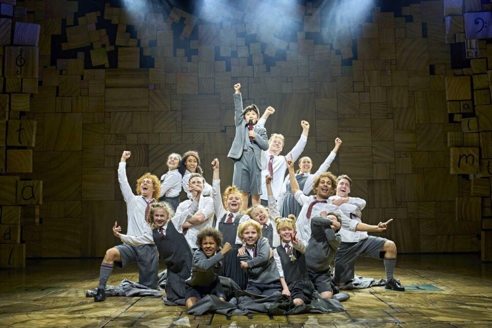 Young performers in a Matilda The Musical stage scene