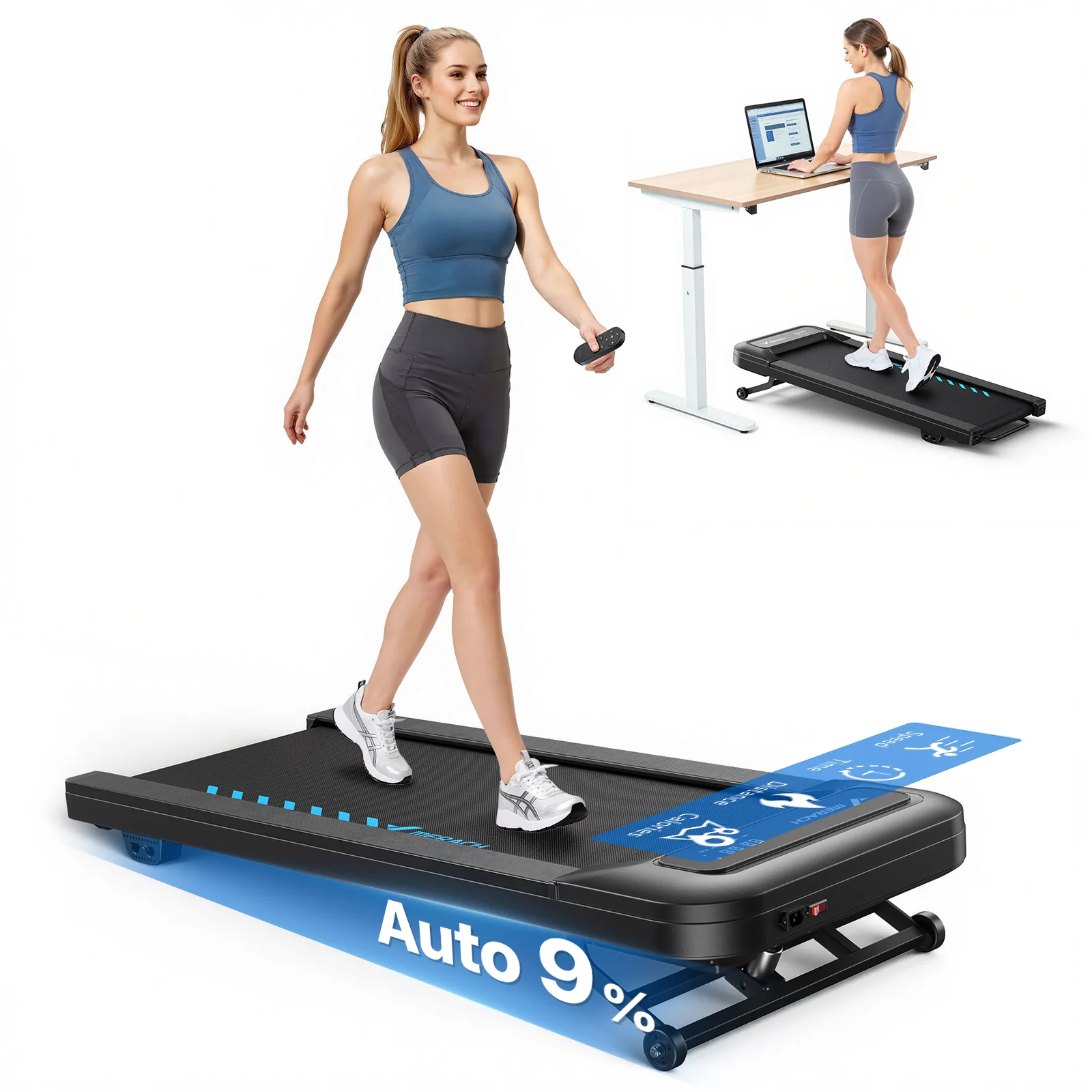 Merach T14 walking pad shown in a home setting