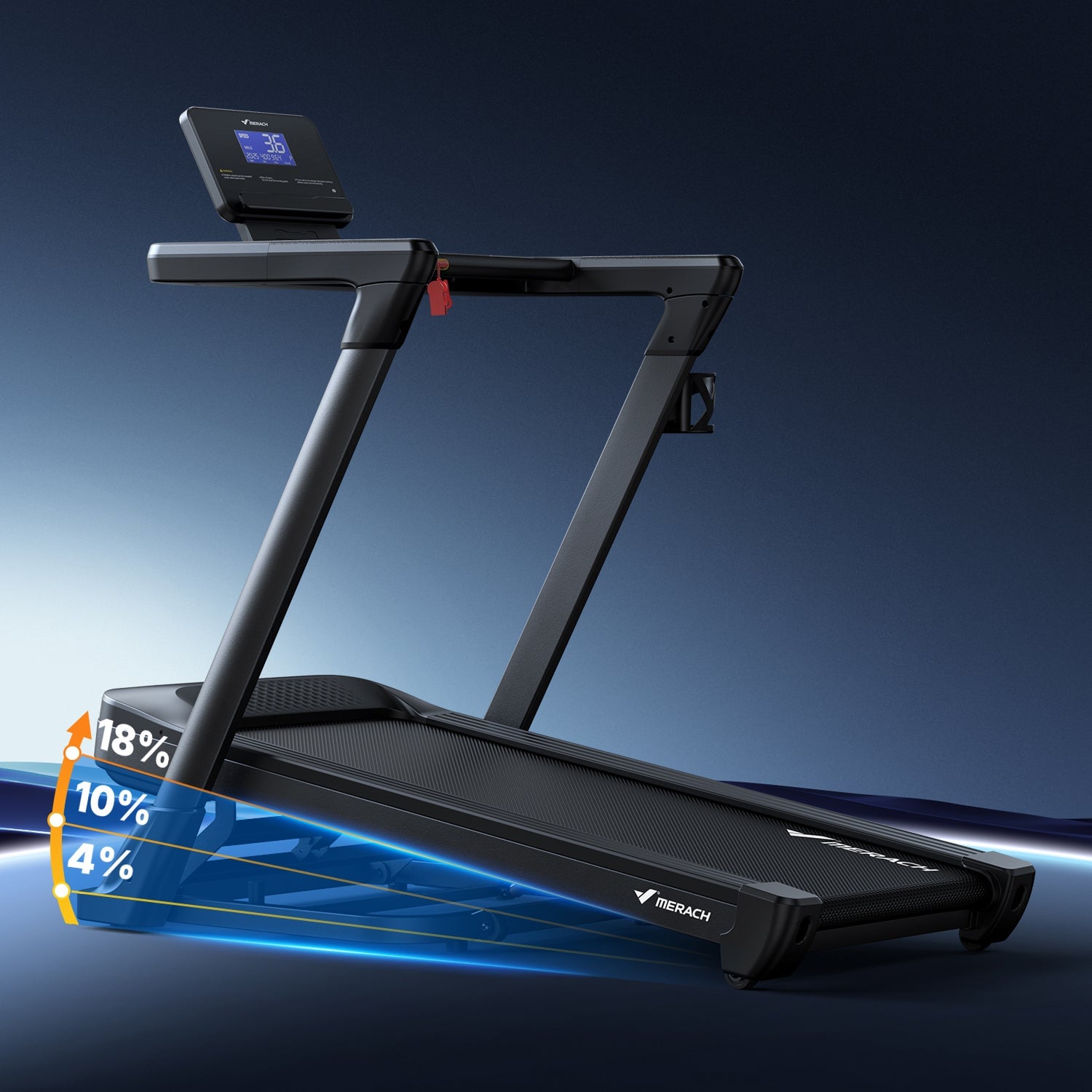 Merach T31B1 foldable treadmill shown from the side