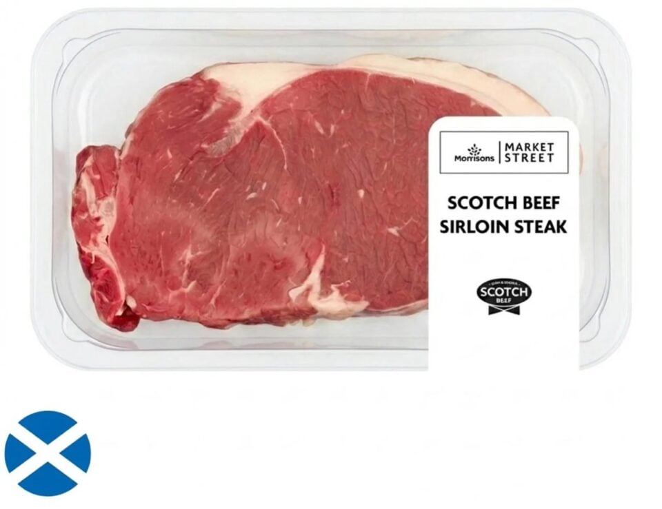 Market Street Scotch beef sirloin steak in its product tray