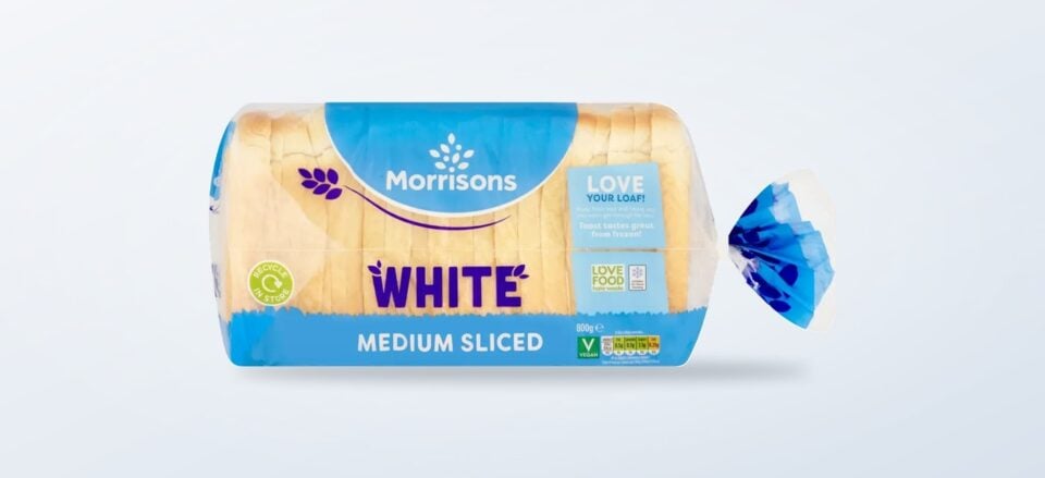 Morrisons White Medium Sliced Bread in its retail packaging