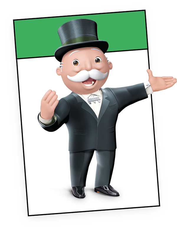 Mr Monopoly character artwork on a green card