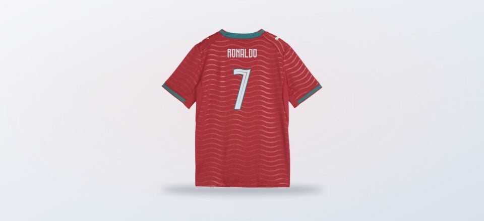 Portugal home shirt for children with Ronaldo name and number