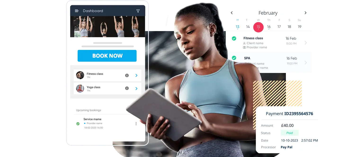 Online booking interface example for Register365 booking service