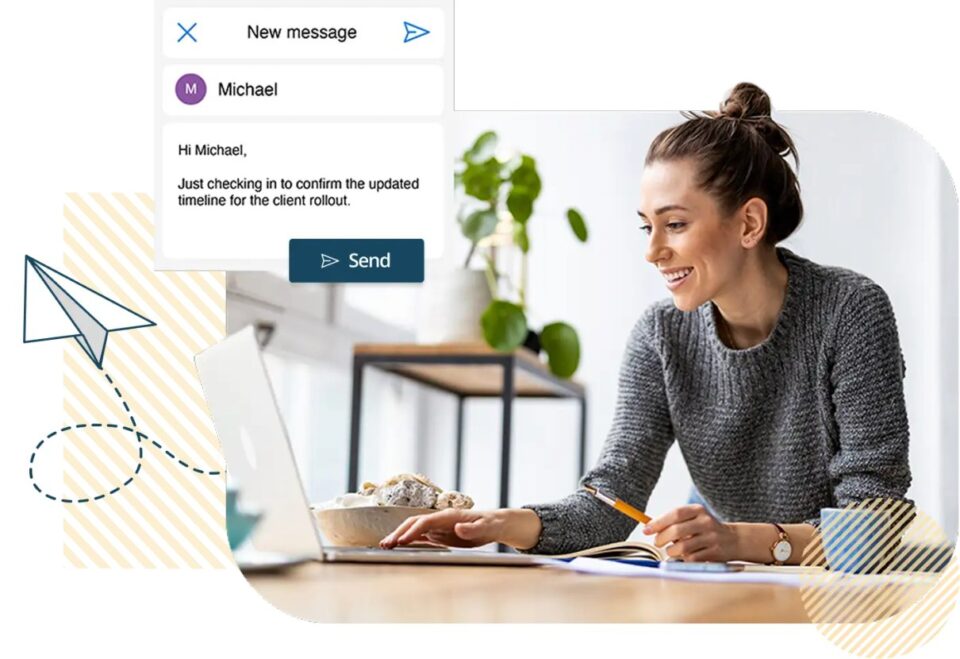 Business owner using a laptop beside an email message illustration