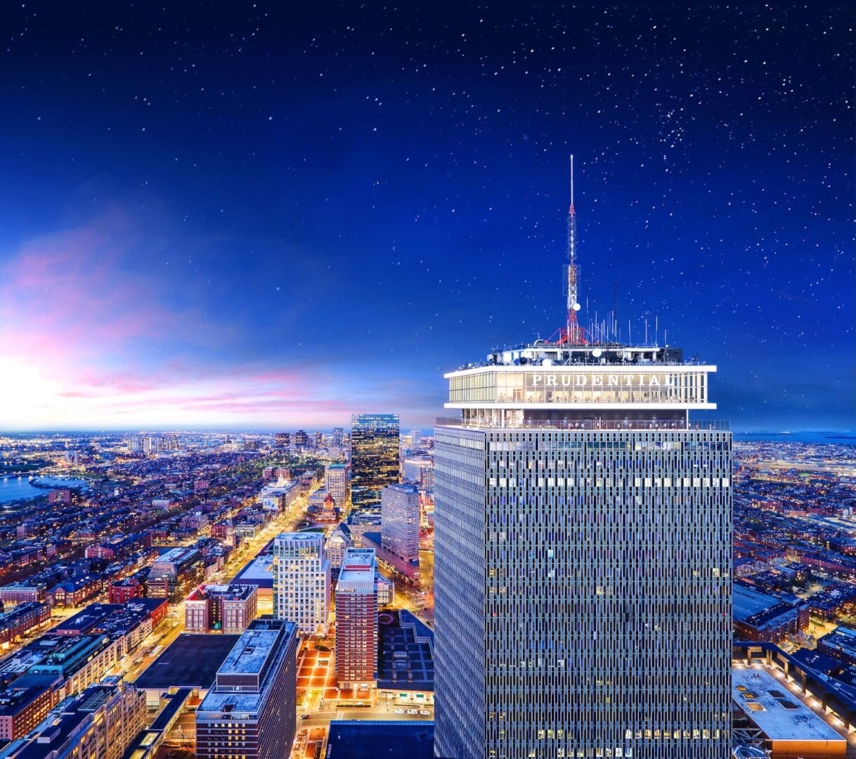 Panoramic Boston skyline from View Boston